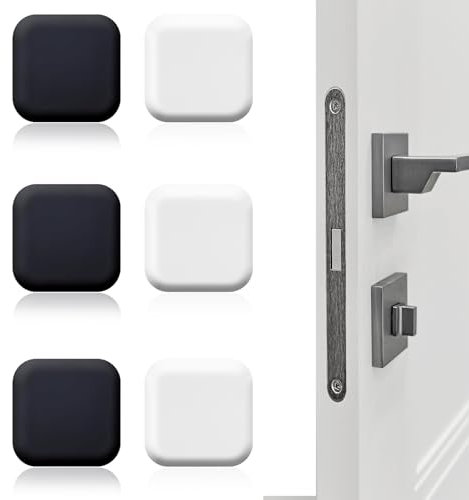 6 Pack Silicone Door Stoppers Wall Protector Silicone Self-Adhesive Door Handle Bumper Knob Guard Buffer Guard Wall Shield Silencer Soft Rubber Crash Pad for Home (White Black)
