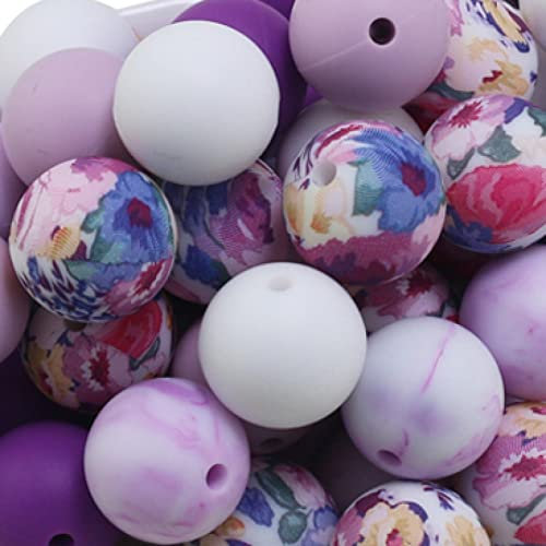 LYLXSF Lot Mixte de 100 Perles Rondes en Silicone imprimé Tournesol pour Porte-clés, Fabrication de Perles en Vrac avec Corde (Couleur : 6, Taille : 15 mm)