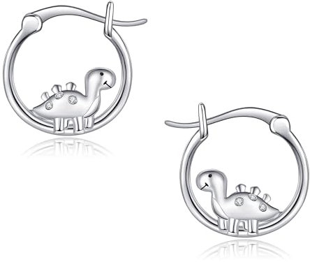 JERWLI Dinosaurier-Ohrringe für Damen, 925er Sterlingsilber, Dino-Ohrringe, Dinosaurier-Creolen, Schmuck, Geschenke für Damen