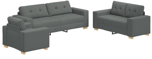 vidaXL 3-TLG. Sofagarnitur mit Kissen Dunkelgrau Stoff