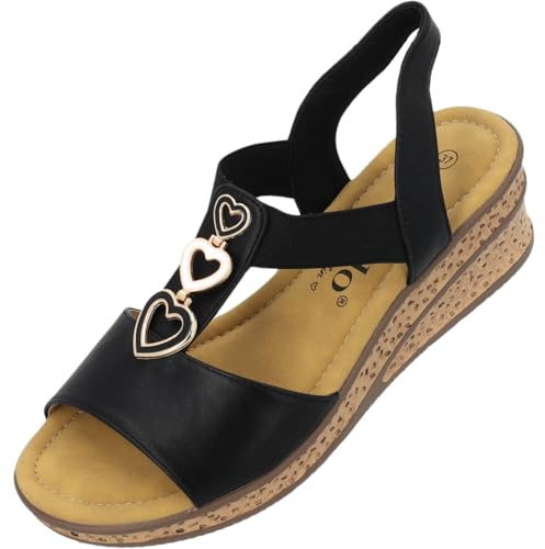Palado Sandaletten Damen Selri by Sila Sahin - elegante Sandalen mit Keilabsatz - bequeme Pantoletten - modische Sommerschuhe