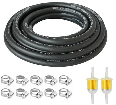 BCENG Kit de manguera de gasolina de 2 metros, diámetro interior de 8 mm, tubo de combustible con 10 abrazaderas de manguera con 2 filtros de combustible en línea de 6-8 mm para coche, moto, scooter