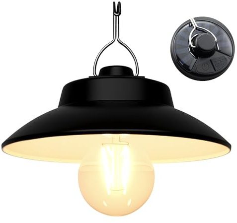 PESLNG Solar Campinglampe LED Aufladbar, Wiederaufladbar mit 2600mAh Akku und Ring Solar Panel, 200 Lumen, IPX4 Wasserdicht, Zeltlampe für Outdoor, Camping und Notfälle (Warmweiß)