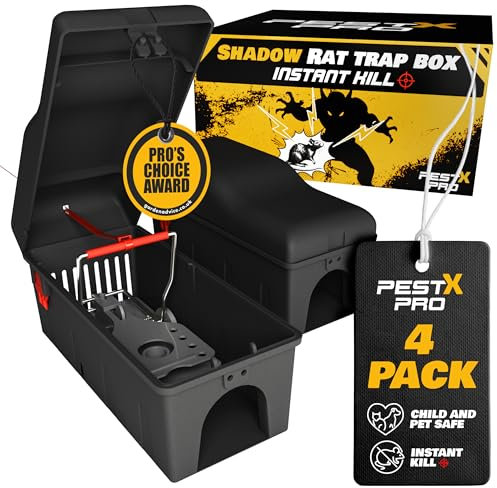 Pest-X Pro Shadow Professional Rat Trap Box - 4X, Safe For Kids & Pets, Heavy Duty Rodent Trap Station, Reusable & Easy To Set For Indoors & Outdoors, Rat Traps That Kills Instantly