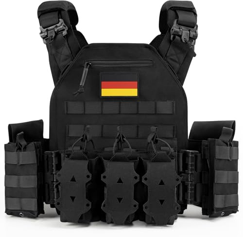 Jueachy Taktische Weste Airsoft Plattenträger: Quick Release Militär Weste Einstellbar Atmungsaktiv Beschwerte Weste für die Ausbildung - Plate Carrier Molle Schutzweste für Herren Paintball Polizei
