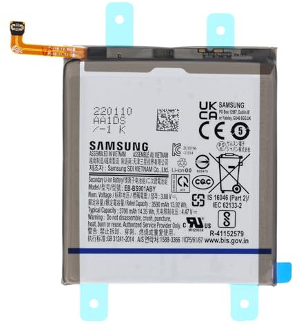Batteria originale EB-BS901ABY Compatibile per Samsung Galaxy S22 5G (SM-S901B) / (Capacità 3590 mAh) / Nuova fabbricazione/Accessorio originale/Service Pack.