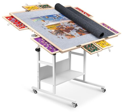 Becko US 2000 Stück Neigbarer & Drehbarer Puzzletisch mit 8 Schubladen & Abdeckung, Faltbares Puzzlebrett mit 5 Neigungswinkel & Höhenverstellung, Puzzle-Aufbewahrung, für 2000 Teile Puzzle