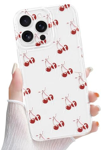 Newseego Clear Case for iPhone 16 Pro Max, Cute Aesthetic Stylish Red Cherry & Ribbon Bow Pattern Phone Cover for Girls Women Thin Soft TPU Shockproof Protective Phone Case for iPhone 16 Pro Max