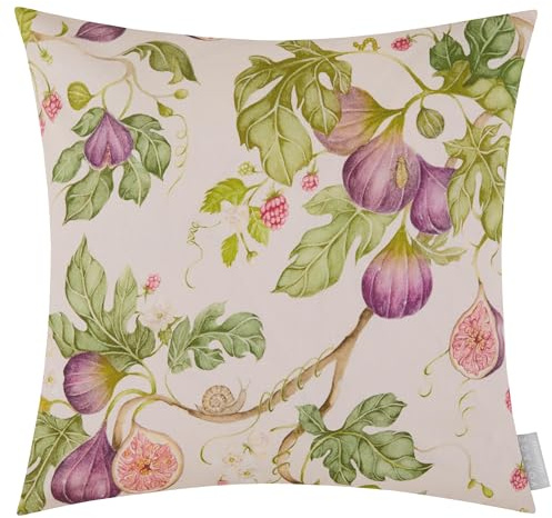 Voyage Maison Fig Gardens Feather Filled Cushion – Spring Botanical Watercolour Cotton Blend Striped Back (Multicolour - 43x43cm)