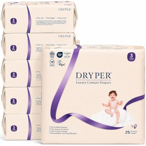 Baby Nappies Size 3 DRYPER 150ct Oeko-TEX Hypoallergenic Ultra-Thin 6-11kg | 55% Thinner Advanced Ultra-Dry Core, 3D Leak-Free Guards with Flexi-Fit Waistband +Wetness Indicator for Non-Stop Exploring.