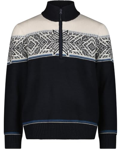CMP Knitted Herren Pullover Half Zip mit Wolle Black Blue Gr. 54 Warmer, atmungsaktiver Wooltech Midlayer mit hohem Kragen für Alltag & Outdoor.