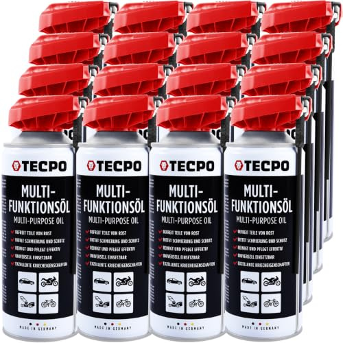 TECPO Multifunktionsöl 12x 400ml Multifunktionsspray Schmiermittel Sprühöl Rostlöser Kriechöl mit klappbarem Sprührohr schmiert, schützt, reinigt, fettet mit Verschleiß- und Korrosionsschutz