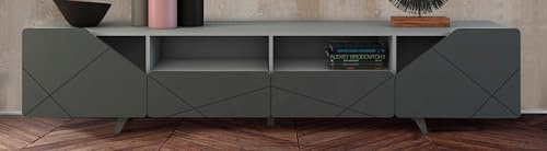 Diventa Mobile Living Vela Extreme – Mobile TV 220 cm | Design Moderno, Ampio Spazio Contenitivo, Resistente ai Graffi e all’Umidità | Prodotto in Italia (Grigio corpo Grigio)