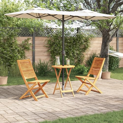 HEFZGDB Klappbares 3-TLG. Bistro-Set aus Massivholz Akazie mit faltbarem Tisch und 2 Stühlen, rustikales Gartentisch-Set für Terrasse Balkon Garten, wetterfestes Outdoor-Möbel