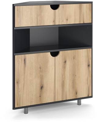 Vicco Kommode Inaro, Anthrazit/Eiche, 79 x 96 cm | mit 4 Fächern, geeignet zur platzsparenden Aufbewahrung in Raumecken