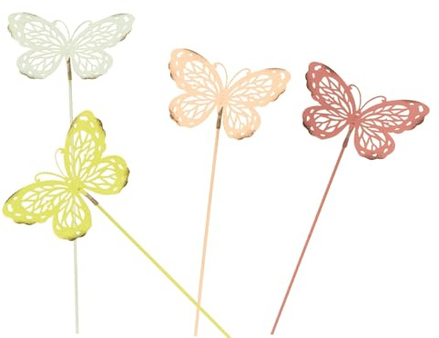 MACOSA IK6545_x4 Gartenstecker Schmetterling 4er Set bunt 27 cm Beetstecker Gartenstab Garten-Dekoration Figur Dekofigur Gartendeko Blumenstecker Dekoschmetterling