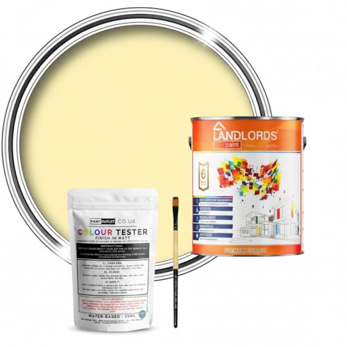 Landlords Sample Colour Tester Pot 25ml with Brush - Multi-Surface Paint For Interior Walls, Outdoor Garden & Exterior Walls, High Durability Multi-Feature Light Yellow