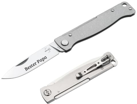 Böker Plus Atlas SW – Personalisiertes Gentlemanmesser mit Gravur | Wunschgravur, Personalisierbar, EDC Gentlemanmesser, Slipjoint Klappmesser, 12C27 Klinge & Edelstahlgriff