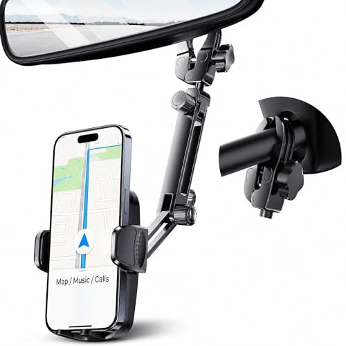 Aluminum Rear View Mirror Phone Mount for [Truck & SUV], Anti-Shake Universal Car Phone Holder with 360° Rotation, Non-Blocking Driving Assistant for iPhone 17 16 15 14 13 Pro Max, Samsung