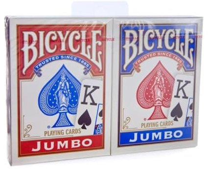 Bicycle Jumbo Index Rider Back Playing Cards, Red and Blue, 2 Count