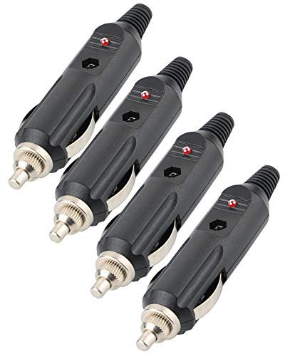 CESFONJER 4 Pack Mechero Conector, Conector de Mechero de Coche, 5A 12 V 24 V Adaptador con Luces LED Macho a Conector con Fusible Diodo Indicador