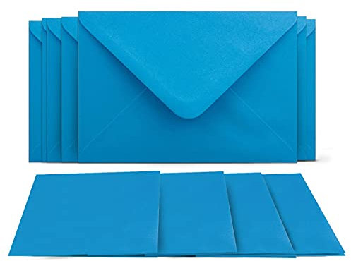 100 Klappkarten mit Umschlägen Set Azurblau - DIN A6 Blanko Doppelkarten 14,8 x 21 cm (160 g/m²) - DIN C6 Umschlag 11,4 x 16,2 cm (100 g/m²) Nassklebung - Grußkarten Einladungskarten Hochzeit