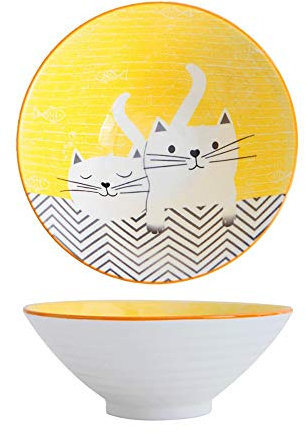 MUXUE Ceramic Soup Bowls with Chopsticks Large Vintage Noodles Bowl and Personality Ramenbowls for Cereals, Pasta, Noodles, Appetizer Cats