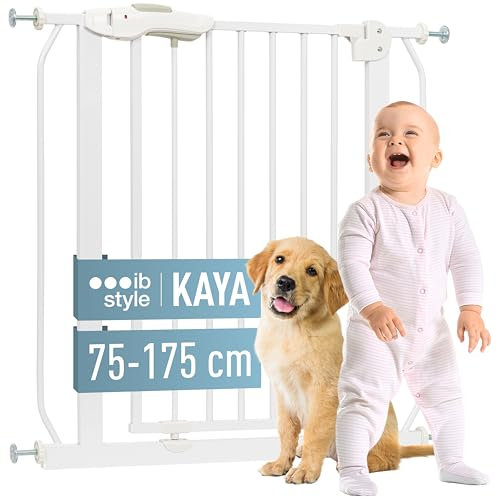ib style Kaya Treppenschutzgitter für Babys 75-175 cm, Türschutzgitter, ohne Bohren, für Kleinkinder, für Geländer, Hundeabsperrgitter, Weiß, 85-95 cm