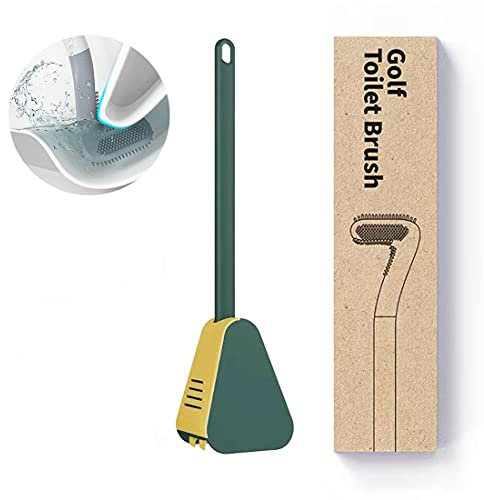 Simoda WC-Bürste mit langem Griff Golf-Silikon-Toilettenbürste 360° Keine Sackgassen-Reinigungsbürste mit Schnelltrocknendem Halter Wandmontiert Tiefenreinigung (Grün)