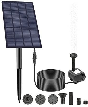 Andoer Bomba de fuente solar de 2,5 W con 4 boquillas Bomba de agua sumergible para baño de pájaros DIY Bomba de fuente enchufable montada en la pared para pecera Jardín Piscina Acuario