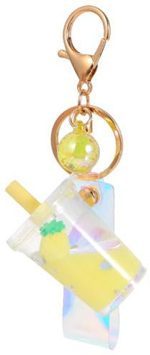 PRETYZOOM Fruit Boba Tea Schlüsselanhänger mit flüssigem Treibsand Schlüsselanhänger Obst Milch Tee Schlüsselanhänger Bubble Tea Schlüsselanhänger Acryl Ornament, gelb