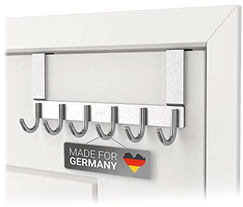 ecooe Kleiderhaken tür Edelstahl V2A / Türgarderobe zum Einhängen mit 6 Haken/Gaderobenhakenleiste für Küche, Badezimmer, Schlafzimmer/Garderobenhaken Ohne Bohren für Türfalzstärken bis 2cm