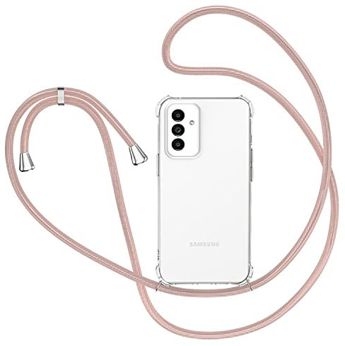 XTCASE Coque pour Samsung Galaxy A54 5G avec Cordon, Etui avec Collier - Tour de Cou Lanière en Corde - Transparente Silicone Housse avec Cordage Lanyard Case, Or Rose