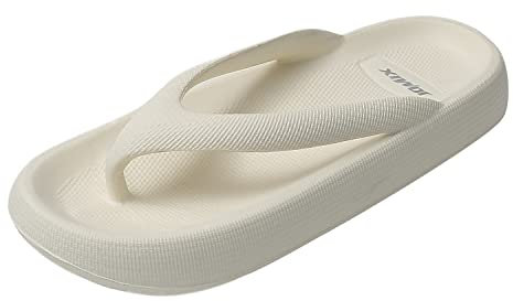 JOMIX Chanclas Mujer Playa Verano Sandalias de Dedo con Plataforma Chanclas Piscina Mujer Mar Baño Ducha Zapatillas Casa Goma EVA Chanclas de Dedo con Suela Gruesa, Beige, 38-39 EU