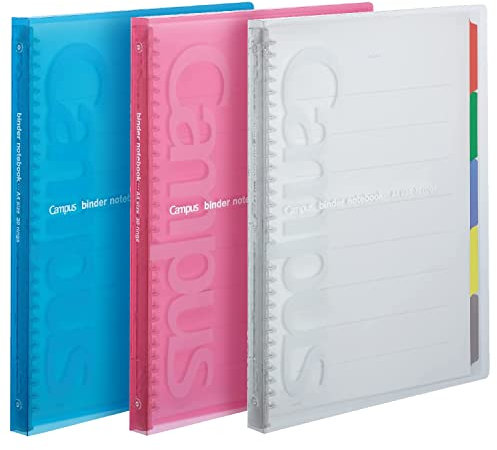 Kokuyo Campus Slide Binder, Slim Type, A4, 30 Holes, Up to 65 Sheets, Set of 3 Colors, Japan Import (Blue, Pink, Transparent) (RU-P173)