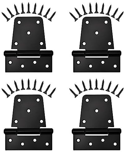 Sange Sopffy Heavy Duty Gate Hinges, 4 Pack Black Iron 3.5 inch, for Wooden Fences & Outdoor Use (Screws Included)