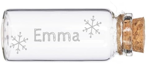 Wanapix | Weihnachtsschmuck | Personalisierte Wunschflasche | Glas mit Gravur | Originelle Weihnachtsdekoration | Inklusive Papier und Sterne | 3ø x 7,2 cm | Weihnachten
