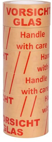 verpacking Papierklebeband 50 mm x 50 m Vorsicht Glas [Ausführung, Farbe & Stückzahl wählbar] leise abrollendes Paketklebeband umweltschonend Packband Verpackungsklebeband 6 Rollen