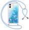 Vauki handyband für iPhone 11 Hülle mit Band, Silikon Durchsichtig Transparent Flüssig Glitzer mit Kette Kordel Treibsand Necklace TPU Schutzhülle Case für iPhone 11, Blau