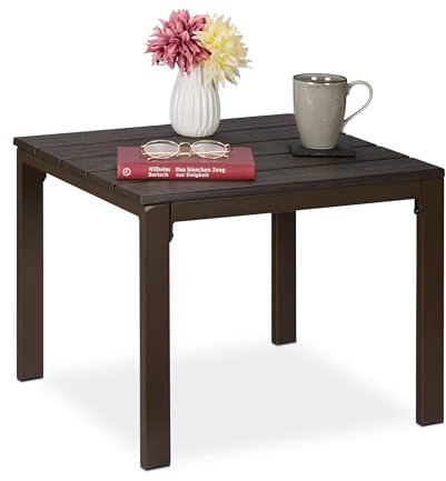 Relaxdays Beistelltisch Balkon, wetterfest, auch für Terrasse u. Garten, HBT: 39 x 52 x 48 cm, Outdoortisch klein, braun