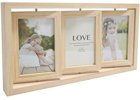 360° Drehbarer Bilderrahmen, 10x15 Drehbarer Fotorahemen Collage 6 Fotos für Schreibtisch, Büro, Familie, Hochzeit oder Jahrestag (3er Set Wood)