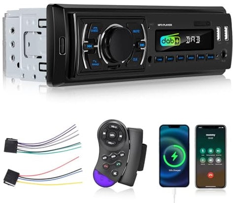Autoradio 1 Din con DAB - Autoradio Bluetooth con radio FM, Porta USB Disk/AUX/TF, Memoria di Spegnimento, Registrazione Audio, Controllo del Volante