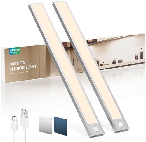 LROLTEF Schrankbeleuchtung Led Lampe mit Bewegungsmelder - 40cm 2200mAh 4000K Unterbauleuchte Küche Licht Aufladbar Magnetische mit USB & Sensor - Dimmbar Treppenlicht Schranklicht | 2 Stück