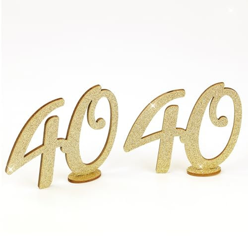 Oblique Unique Holz Zahl 40 mit Ständer Set Glitzer Holzdeko Tischdeko zur Verzierung Dekoration für Geburtstag Party zum Basteln
