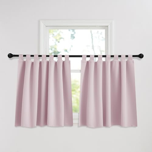 PONY DANCE Rideaux Cuisine Occultants Court Thermiques Isolation Décoration de Fenêtre pour Chambre Maison pour Petit Fenetre à Pattes, 2 Pièces, 140x120 cm(LxH), Rose Clair