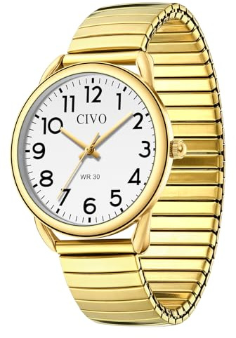 CIVO Gut Ablesbar Herren Uhren: Einfach Groß Ziffernblatt Armbanduhr - Wasserdicht Klassische Analog Quarzuhr Geschenke für Senioren mit Sehschwäche