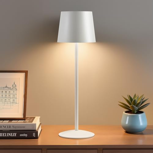 GyroVu Kabellose LED Tischlampe, Akku Touch Tischleuchte mit USB-C Weiß | Höhenverstellbar Lampe Dimmbar Stufenlos, IP44 Wasserdicht, Wiederaufladbar Akku Tischlampe für Camping Esstisch Wohnzimmer
