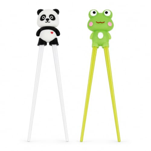 Set de 2 Pares de Palillos de Entrenamiento para Niños Panda y Rana, Palillos Chinos para Niños Reutilizables Antideslizantes con Sistema de Aprendizaje para Principiantes