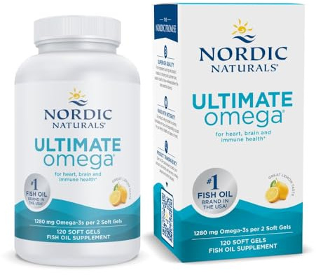 Nordic Naturals Ultimate Omega, Lemon Flavor - 120 Soft Gels - 1280 mg Omega-3 - High-Potency Fish Oil Supplement with EPA & DHA - Promotes Brain & Heart Health - Non-GMO - 60 Servings