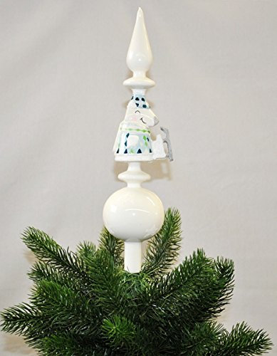Christbaumspitze Glas 34cm Spitze Matt Glitzer Bär Eule Pinguin Tannenbaum, Motiv/Art:Bär Schlittenschuh